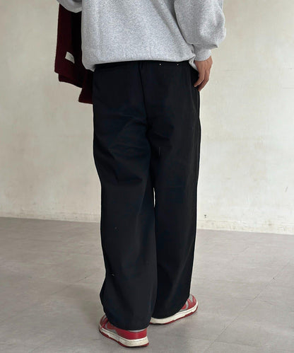 色素染斜紋寬鬆褶皺長褲