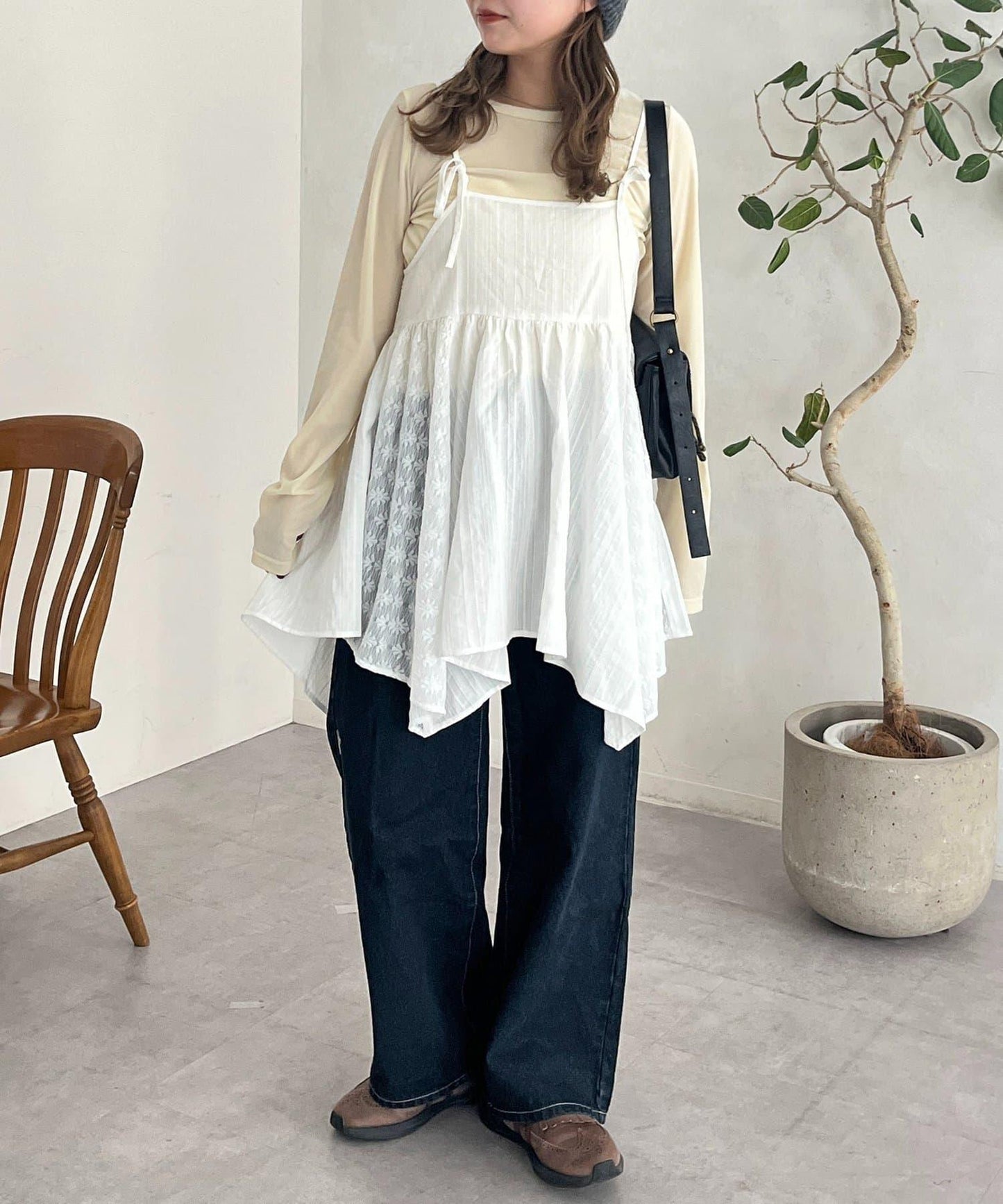 2WAY不對稱下襬吊帶長款上衣