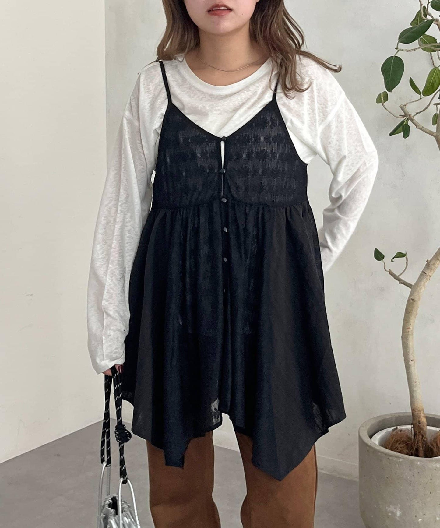 2WAY不對稱下襬吊帶長款上衣