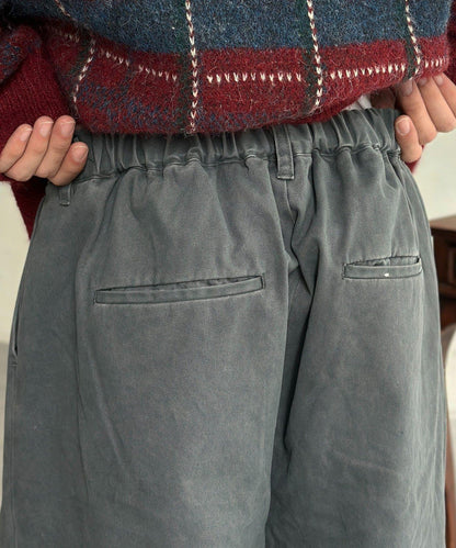 色素染斜紋寬鬆褶皺長褲