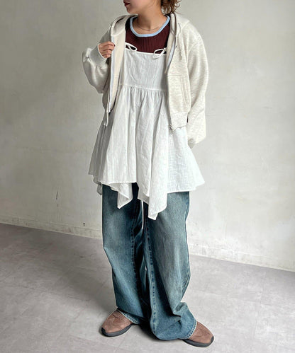2WAY不對稱下襬吊帶長款上衣