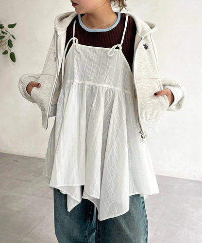 2WAY不對稱下襬吊帶長款上衣