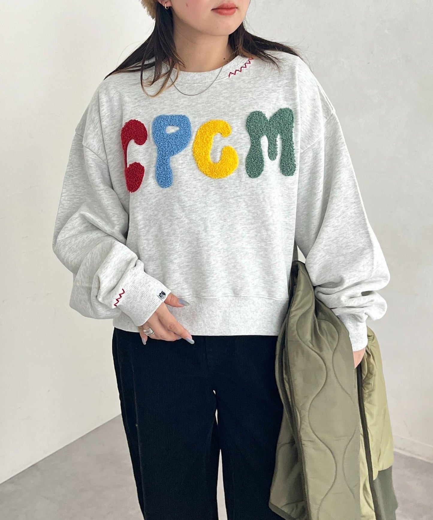 CPCM標誌刺繡加絨套頭衫