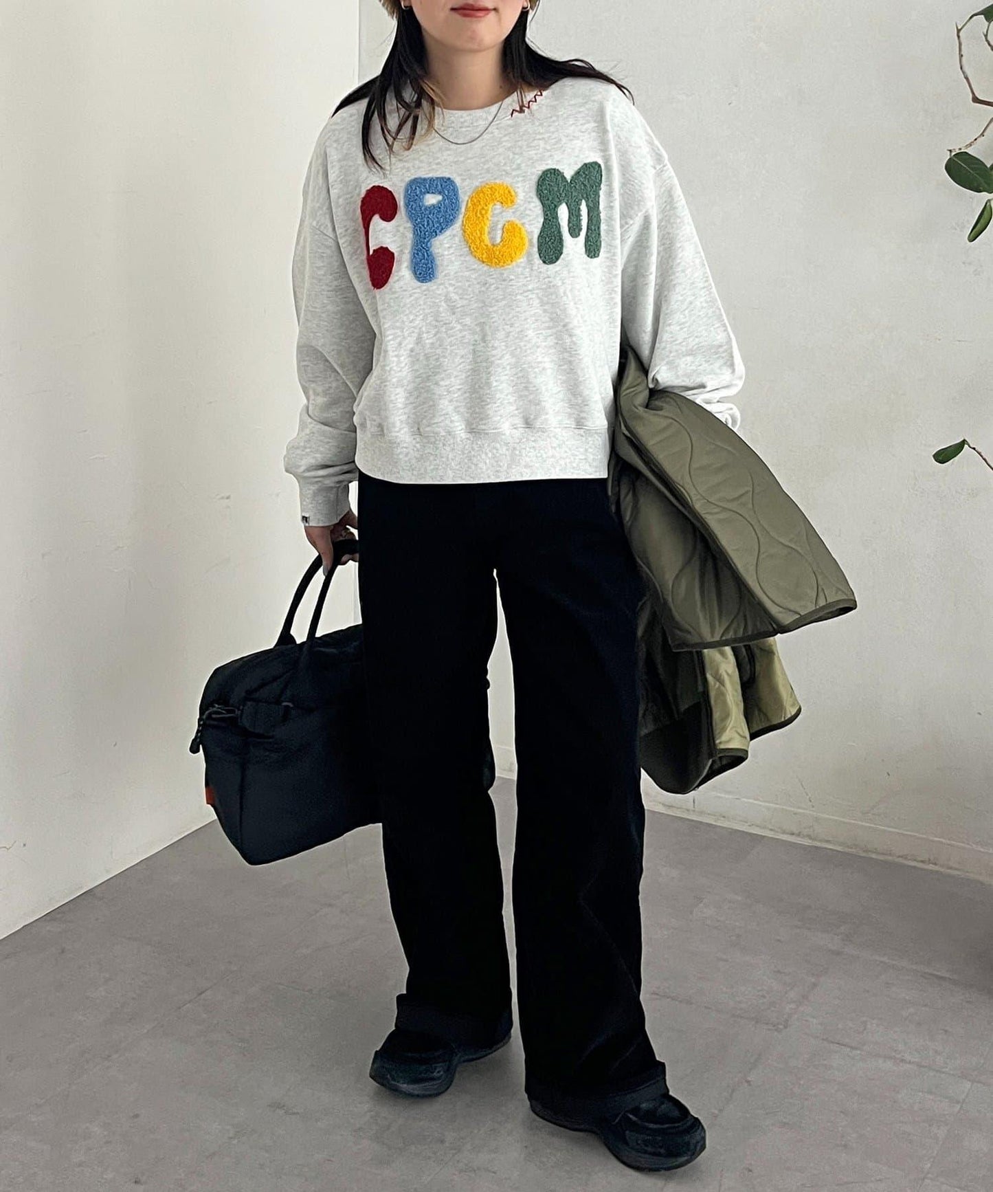 CPCM標誌刺繡加絨套頭衫