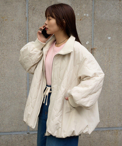 拼接絎縫立領燈籠袖夾克