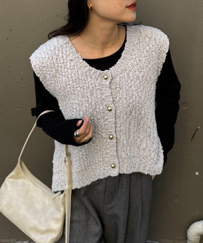 立體金色紐釦針織背心