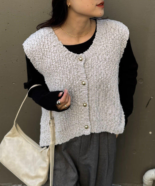 立體金色紐釦針織背心