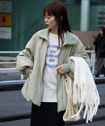 拼接絎縫立領燈籠袖夾克