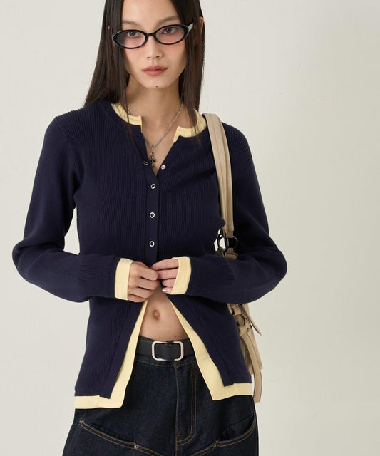 層疊亨利窄版開衫