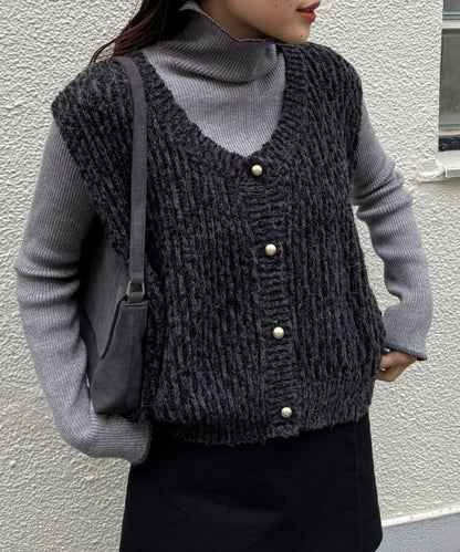 立體金色紐釦針織背心