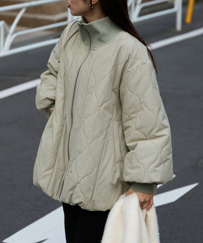 拼接絎縫立領燈籠袖夾克