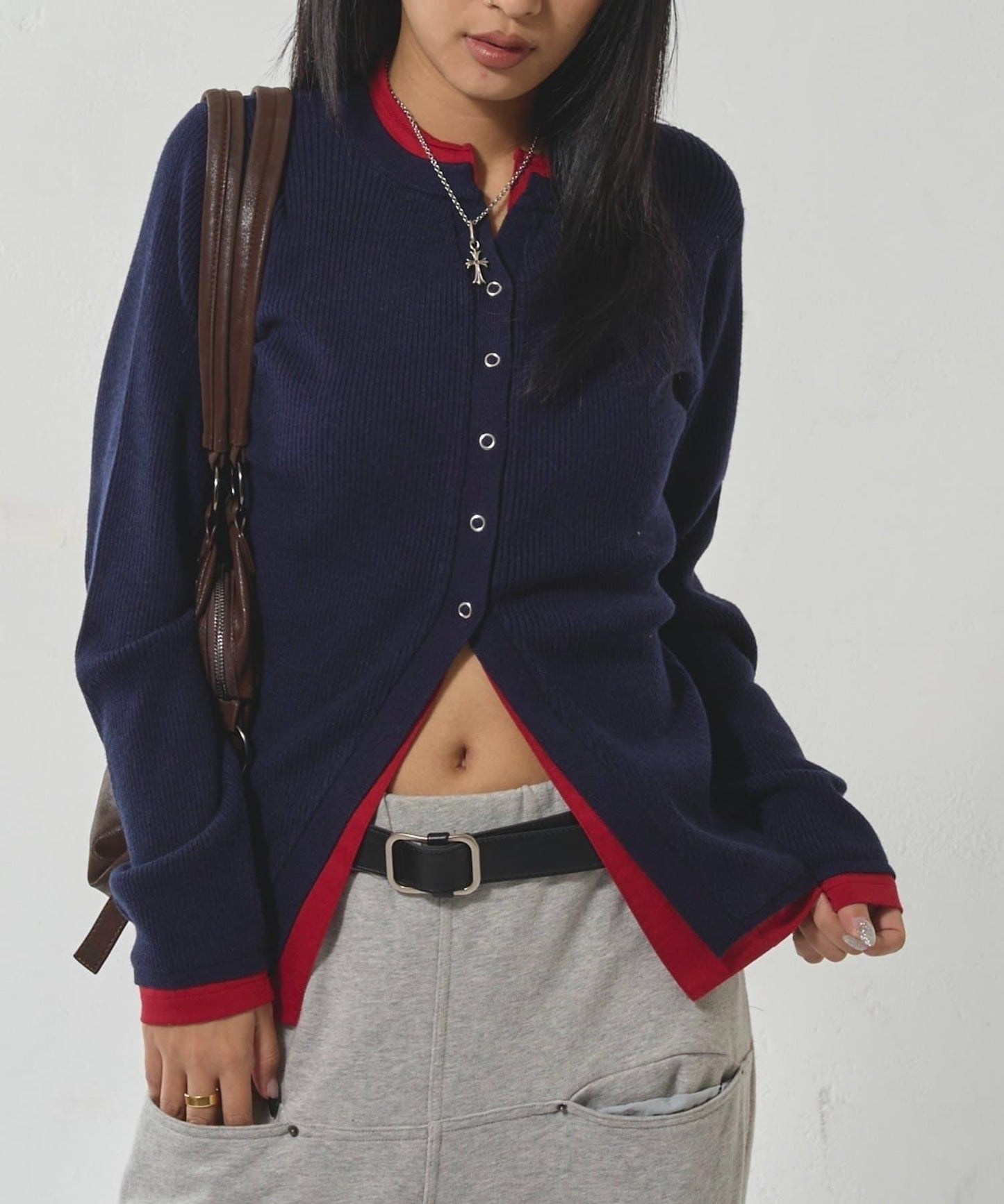 層疊亨利窄版開衫