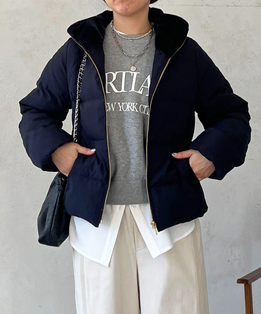 毛絨拼接輕薄羽絨服