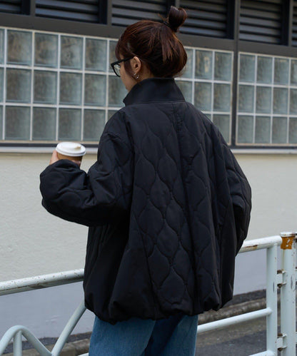 拼接絎縫立領燈籠袖夾克