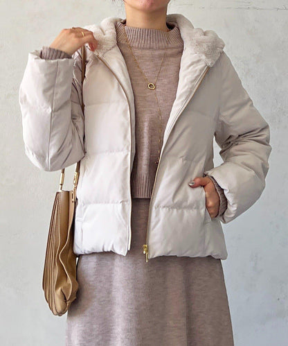 毛絨拼接輕薄羽絨服