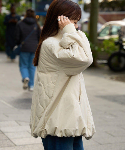 拼接絎縫立領燈籠袖夾克