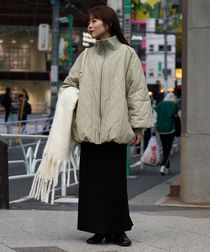 拼接絎縫立領燈籠袖夾克