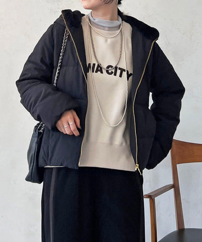 毛絨拼接輕薄羽絨服