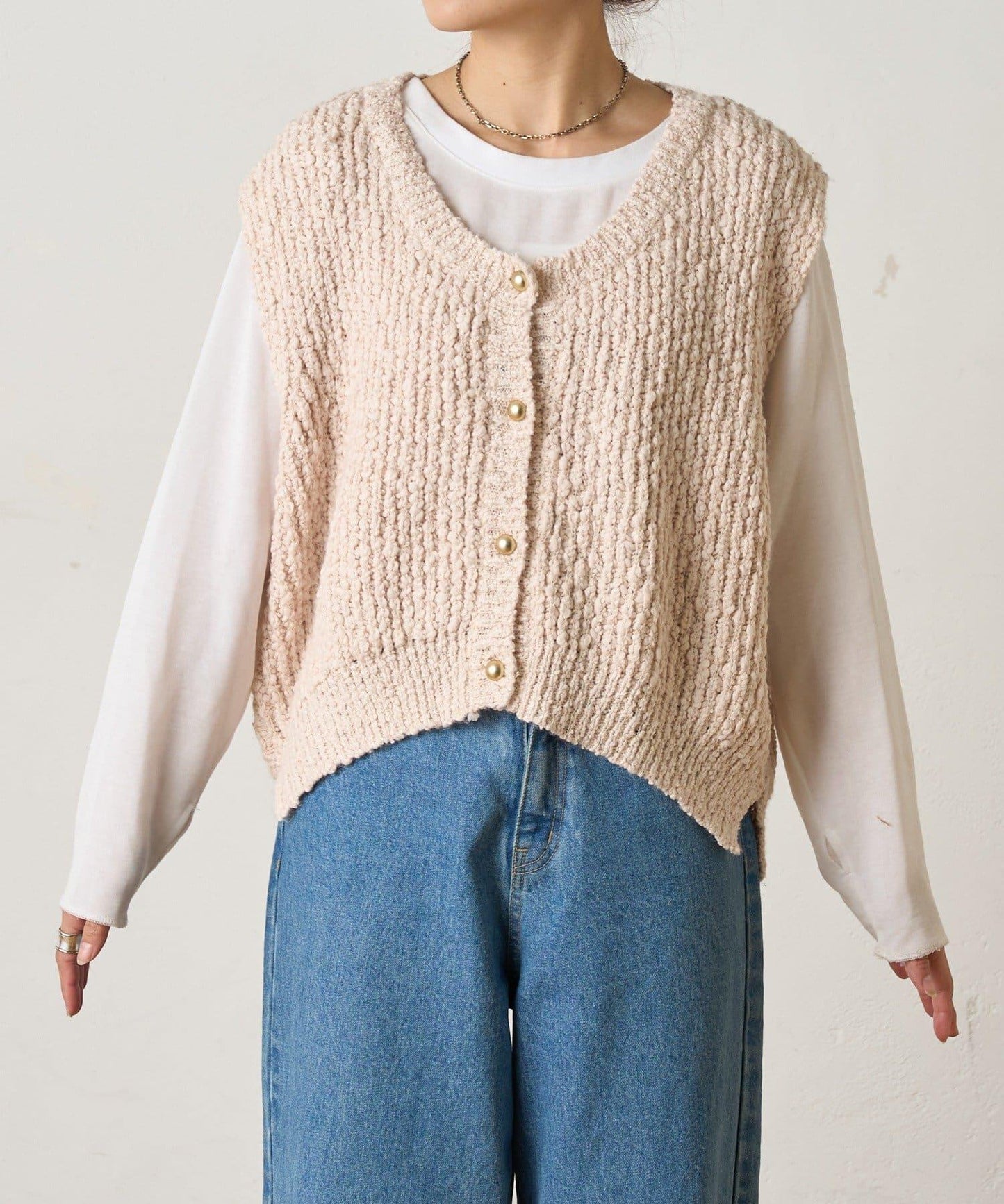 立體金色紐釦針織背心