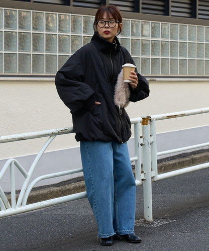 拼接絎縫立領燈籠袖夾克