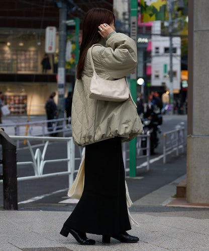 拼接絎縫立領燈籠袖夾克