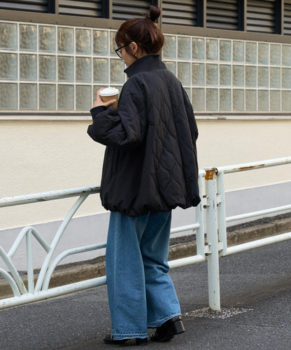 拼接絎縫立領燈籠袖夾克