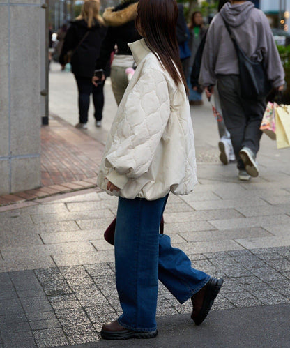 拼接絎縫立領燈籠袖夾克