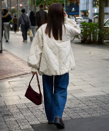 拼接絎縫立領燈籠袖夾克