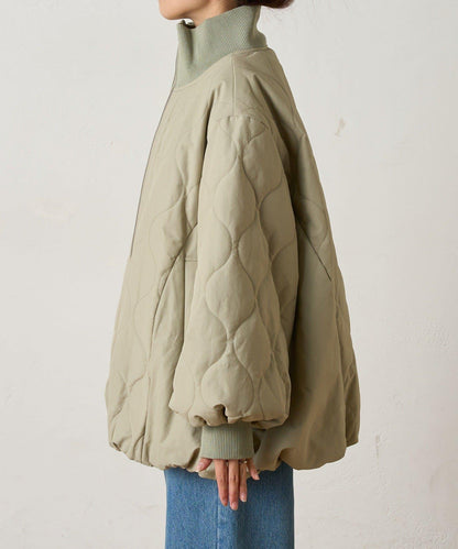 拼接絎縫立領燈籠袖夾克