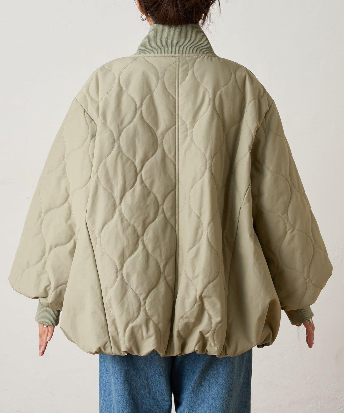 拼接絎縫立領燈籠袖夾克