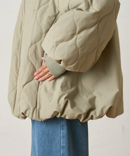 拼接絎縫立領燈籠袖夾克