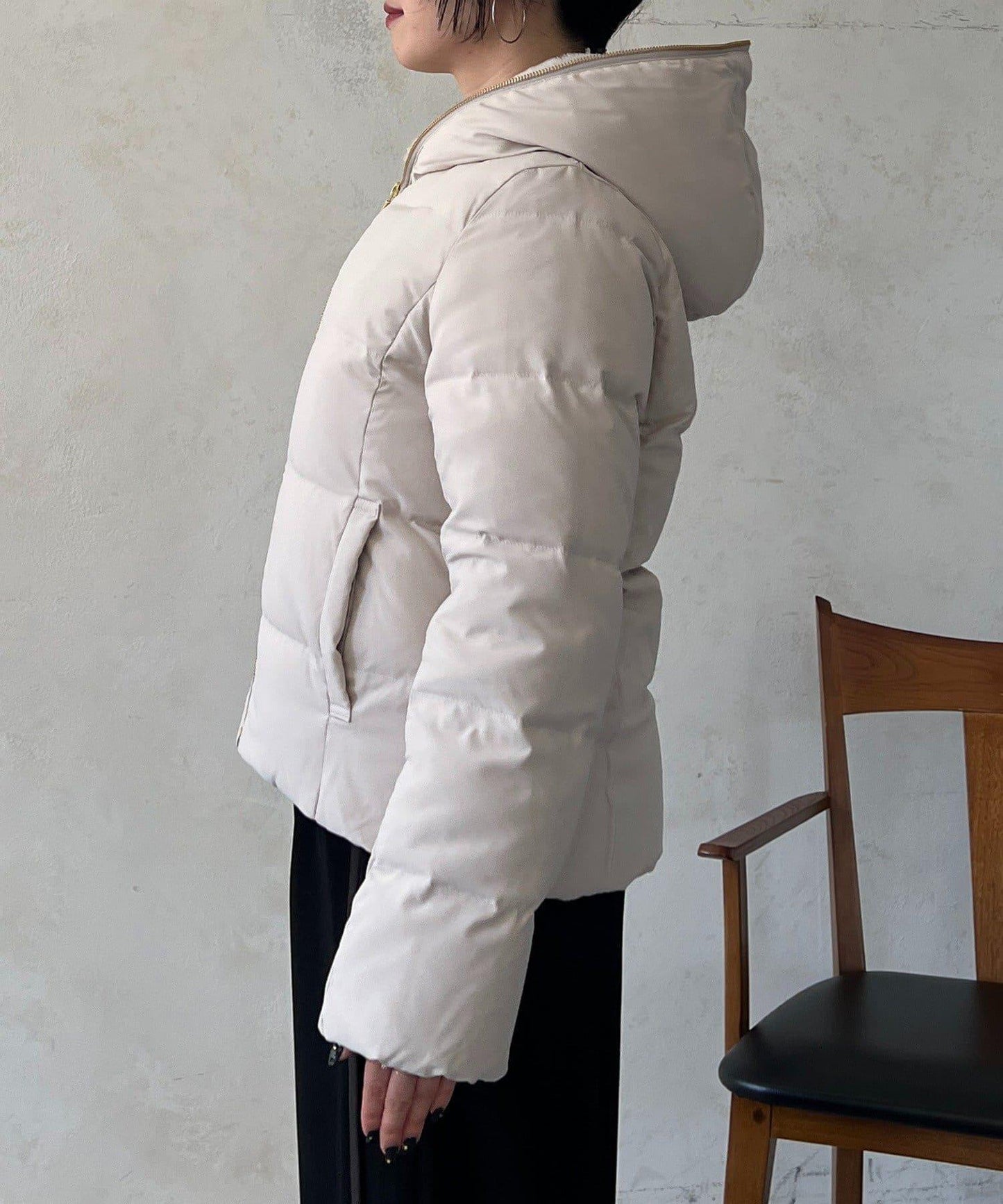 毛絨拼接輕薄羽絨服