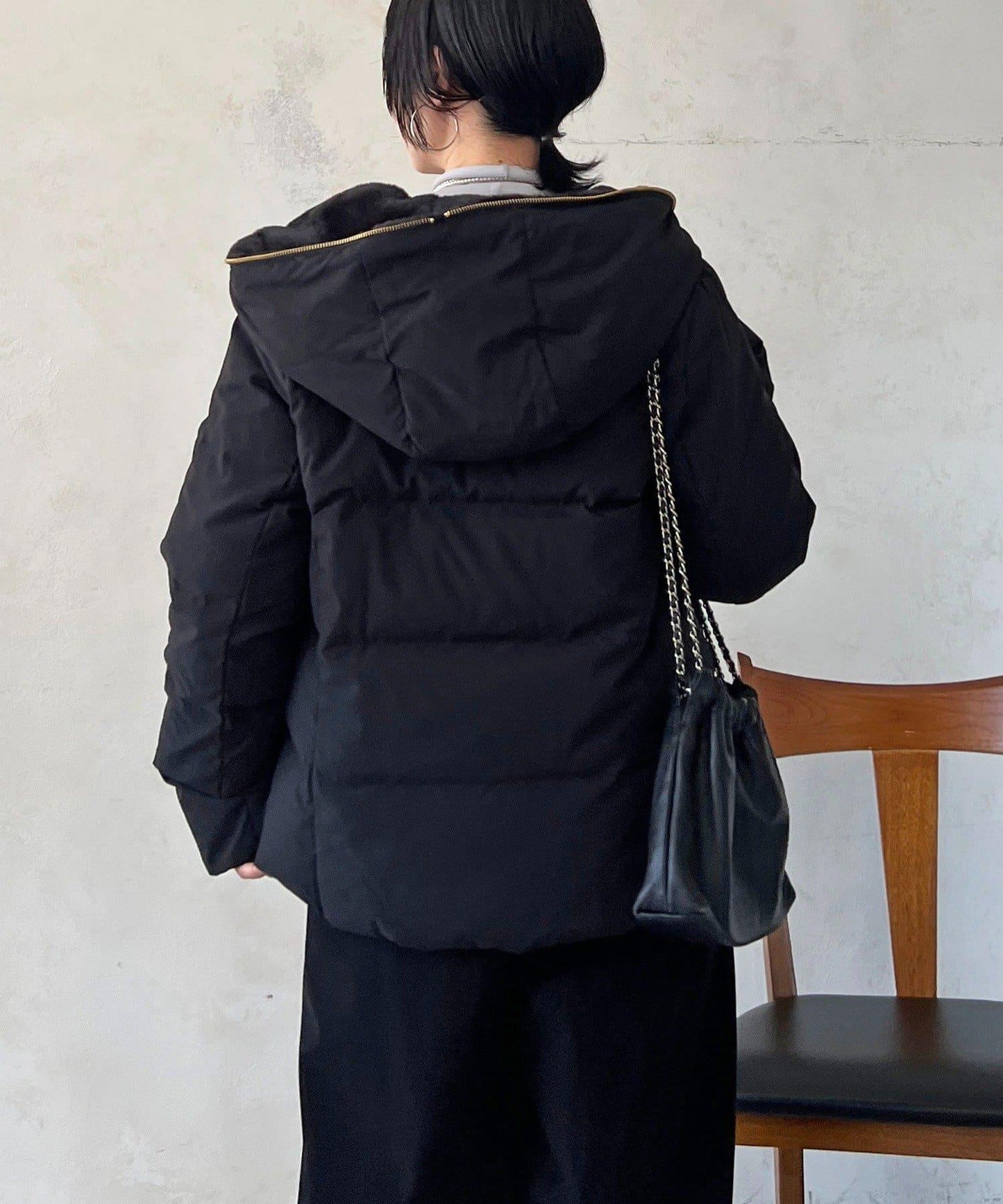 毛絨拼接輕薄羽絨服