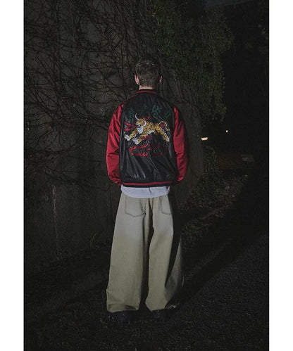 NOT4NERD/ノットフォーナード/虎頭刺繡緞面棒球夾克