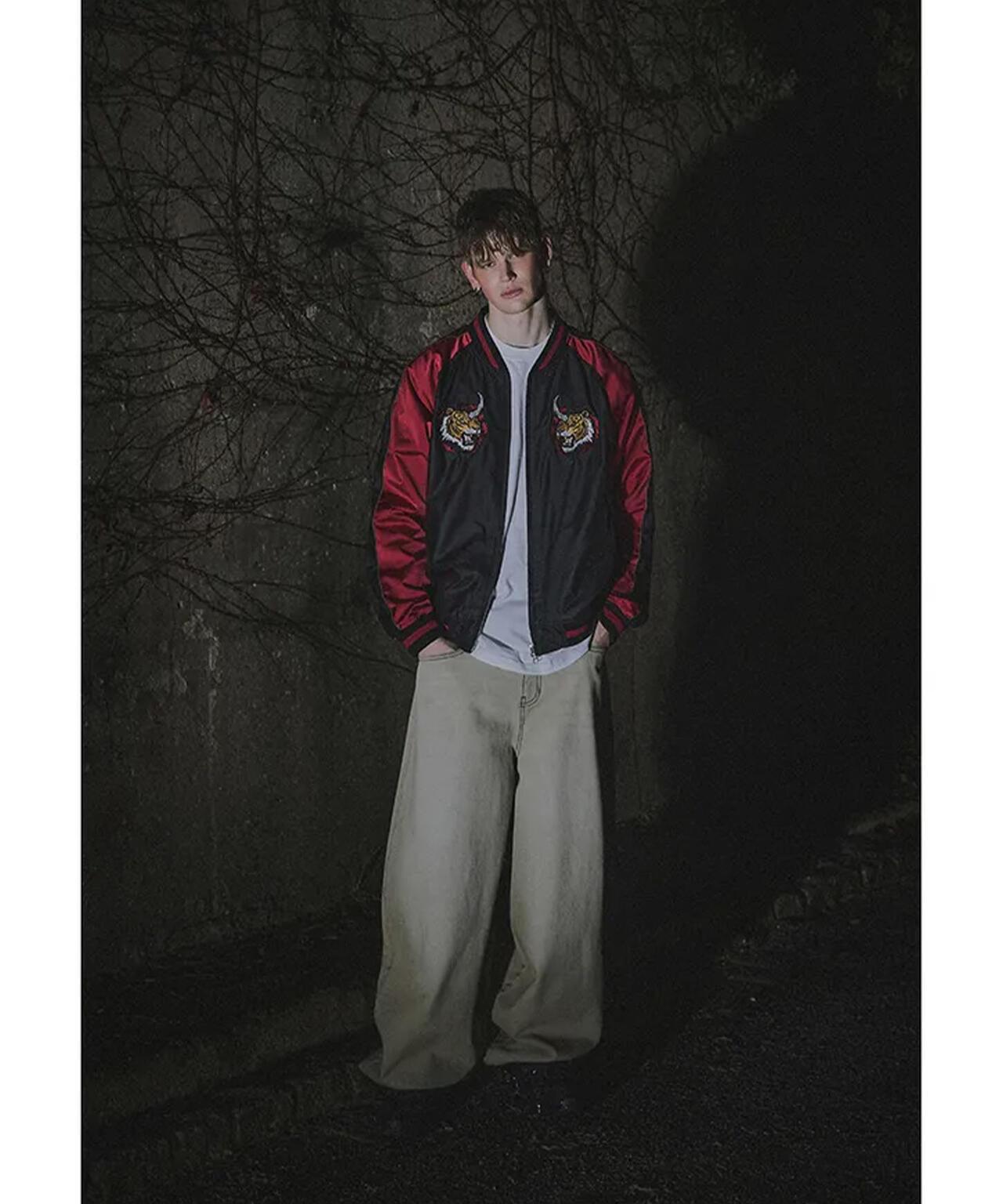 NOT4NERD/ノットフォーナード/虎頭刺繡緞面棒球夾克