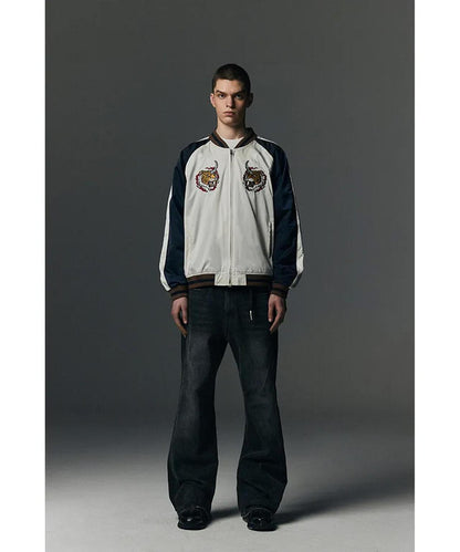 NOT4NERD/ノットフォーナード/虎頭刺繡緞面棒球夾克