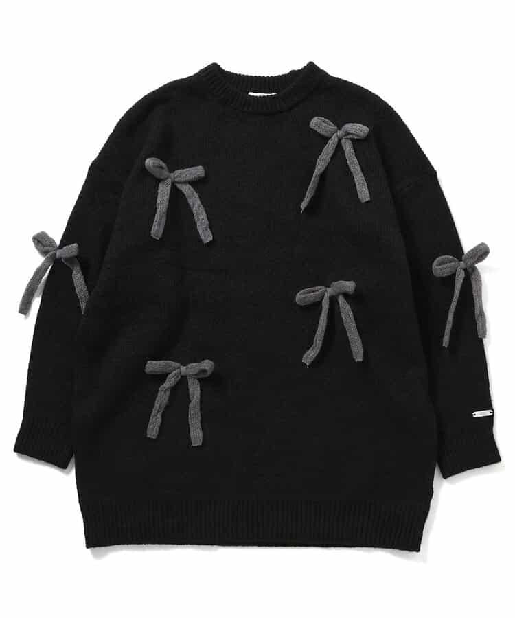 針織蝴蝶結迷你連衣裙