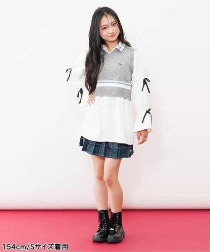 針織背心&蝴蝶結迷你連衣裙套裝