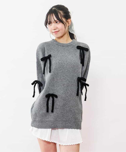 針織蝴蝶結迷你連衣裙