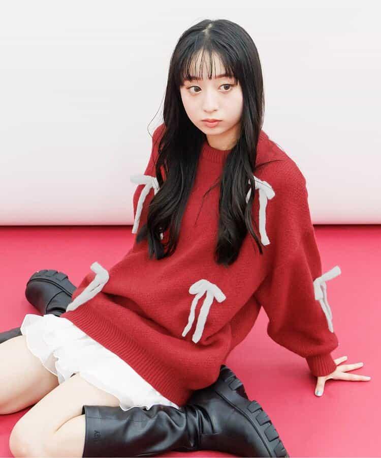 針織蝴蝶結迷你連衣裙