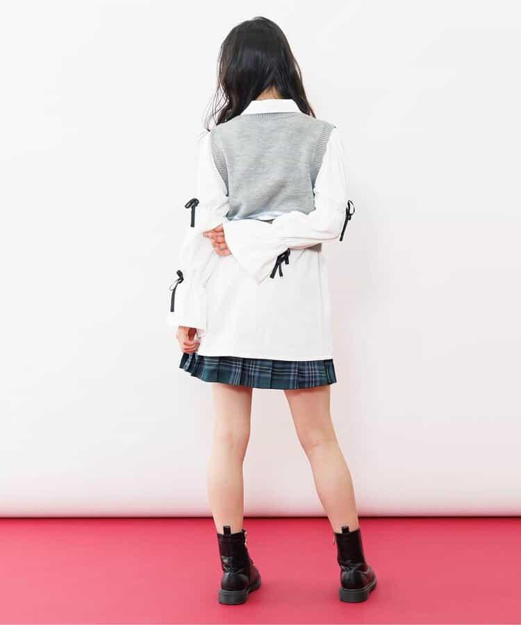 針織背心&蝴蝶結迷你連衣裙套裝