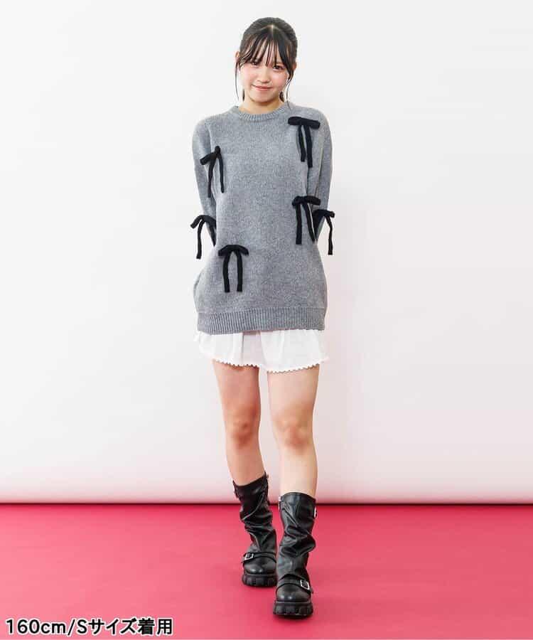 針織蝴蝶結迷你連衣裙