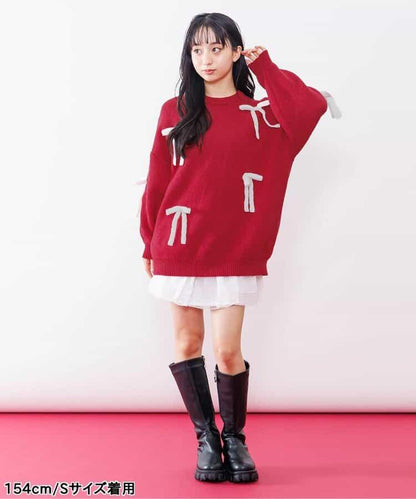 針織蝴蝶結迷你連衣裙