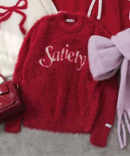 logo提花長毛針織衫