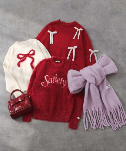 logo提花長毛針織衫