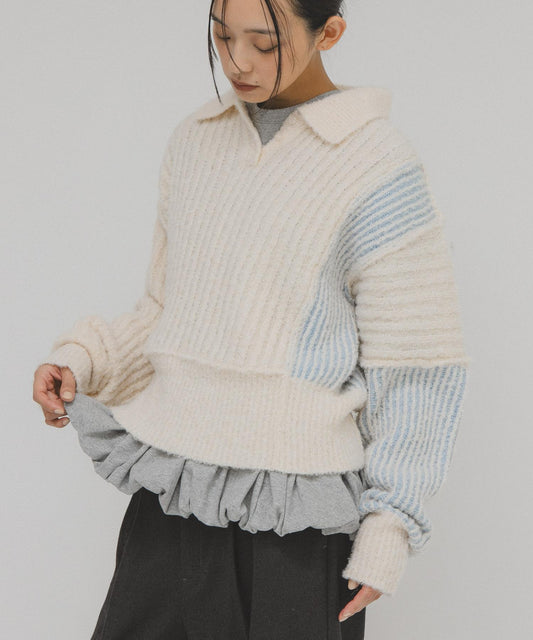 拼色設計袖針織衫