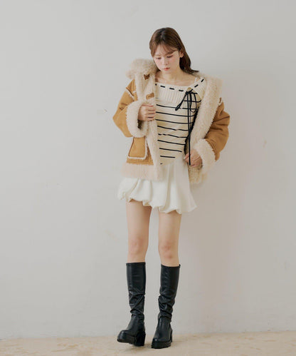 單肩針織衫+泡泡袖連衣裙套裝