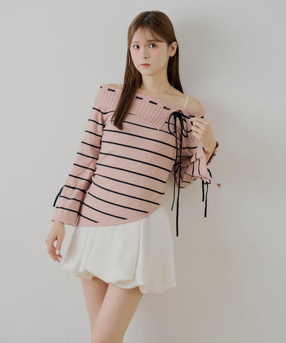 單肩針織衫+泡泡袖連衣裙套裝