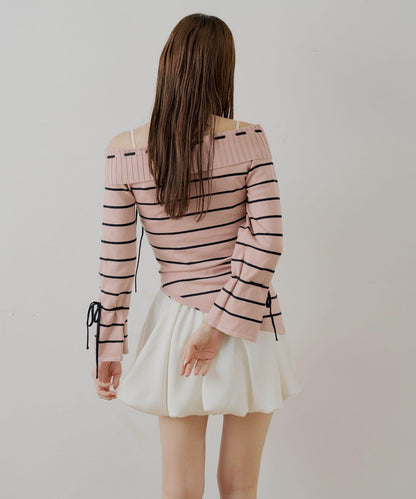 單肩針織衫+泡泡袖連衣裙套裝