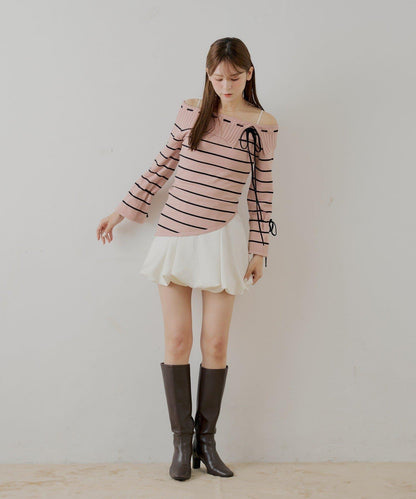 單肩針織衫+泡泡袖連衣裙套裝